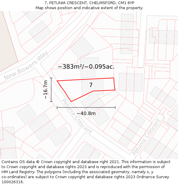 7, PETUNIA CRESCENT, CHELMSFORD, CM1 6YP: Plot and title map