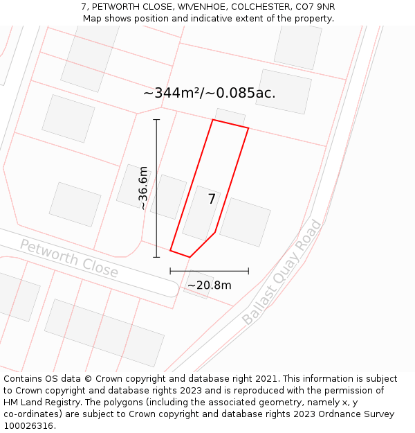 7, PETWORTH CLOSE, WIVENHOE, COLCHESTER, CO7 9NR: Plot and title map