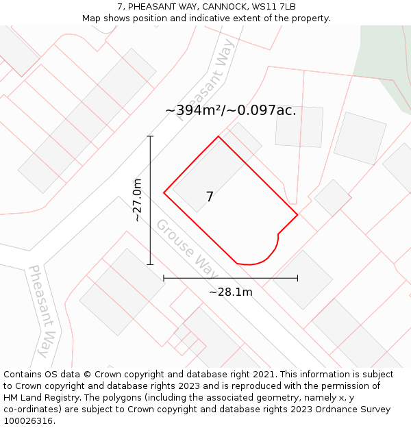 7, PHEASANT WAY, CANNOCK, WS11 7LB: Plot and title map