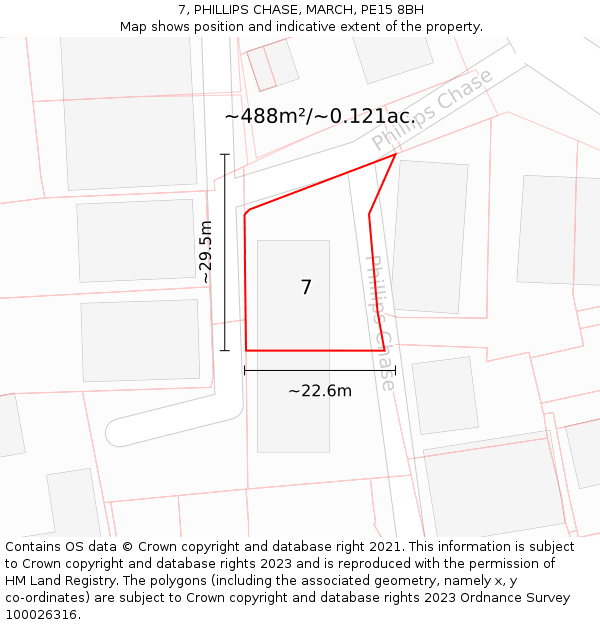 7, PHILLIPS CHASE, MARCH, PE15 8BH: Plot and title map