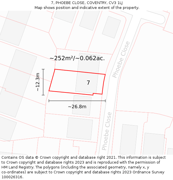 7, PHOEBE CLOSE, COVENTRY, CV3 1LJ: Plot and title map