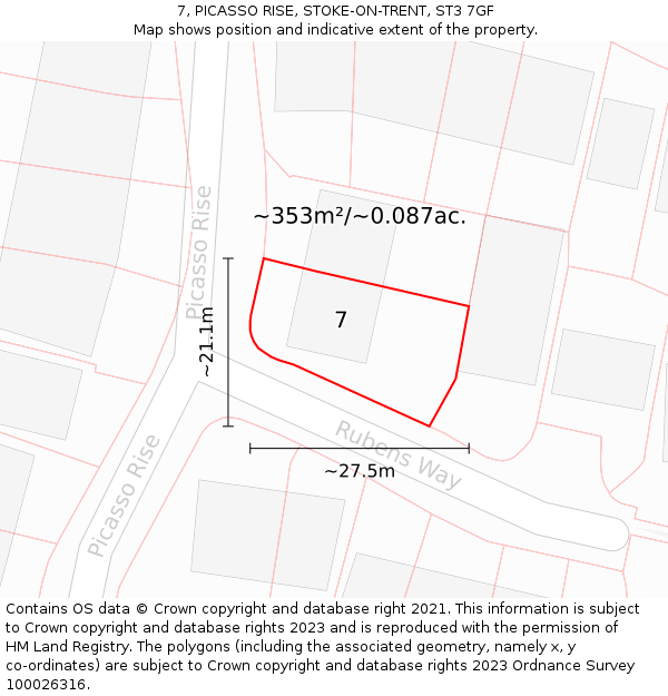 7, PICASSO RISE, STOKE-ON-TRENT, ST3 7GF: Plot and title map