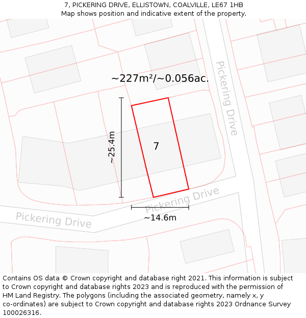 7, PICKERING DRIVE, ELLISTOWN, COALVILLE, LE67 1HB: Plot and title map