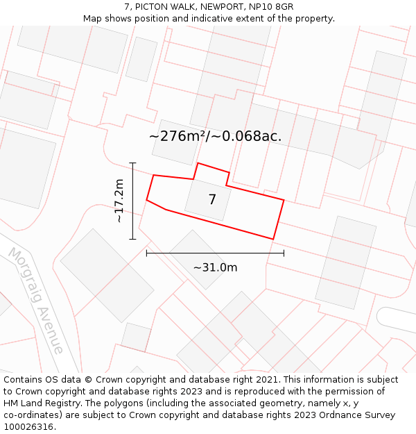 7, PICTON WALK, NEWPORT, NP10 8GR: Plot and title map