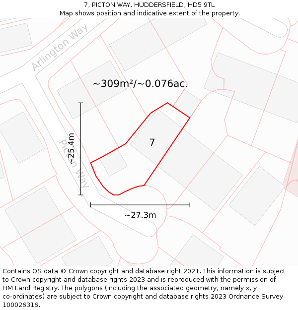 7, PICTON WAY, HUDDERSFIELD, HD5 9TL: Plot and title map