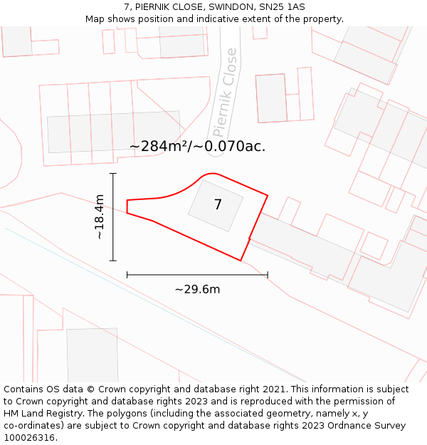 7, PIERNIK CLOSE, SWINDON, SN25 1AS: Plot and title map