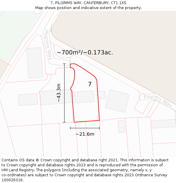 7, PILGRIMS WAY, CANTERBURY, CT1 1XS: Plot and title map