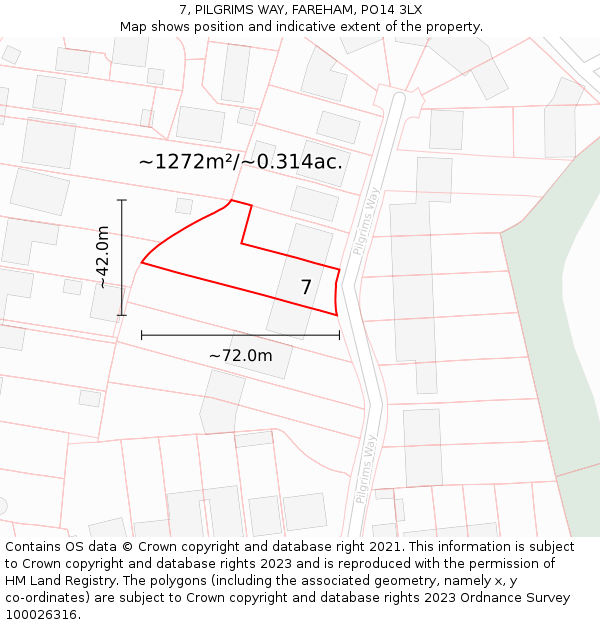 7, PILGRIMS WAY, FAREHAM, PO14 3LX: Plot and title map