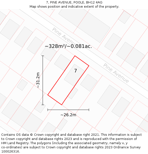 7, PINE AVENUE, POOLE, BH12 4AG: Plot and title map