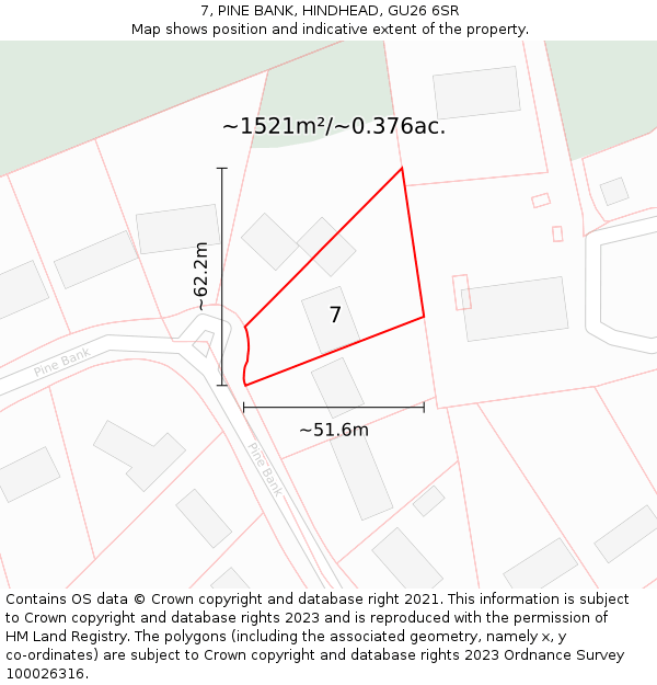 7, PINE BANK, HINDHEAD, GU26 6SR: Plot and title map