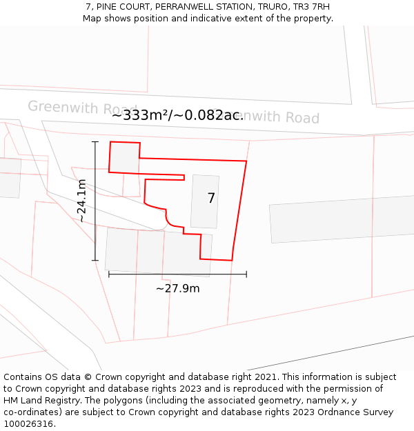 7, PINE COURT, PERRANWELL STATION, TRURO, TR3 7RH: Plot and title map