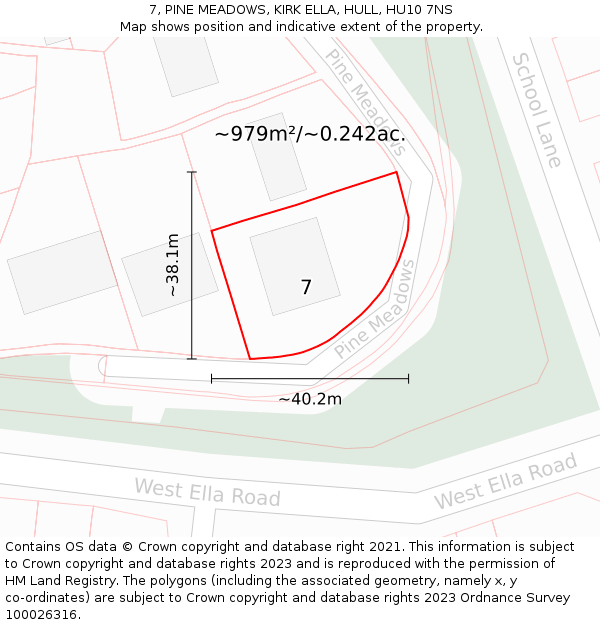 7, PINE MEADOWS, KIRK ELLA, HULL, HU10 7NS: Plot and title map