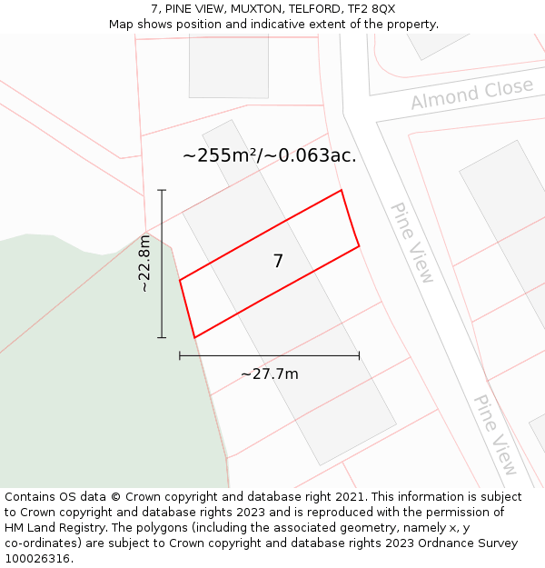 7, PINE VIEW, MUXTON, TELFORD, TF2 8QX: Plot and title map