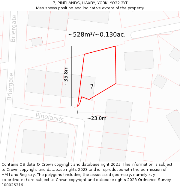 7, PINELANDS, HAXBY, YORK, YO32 3YT: Plot and title map