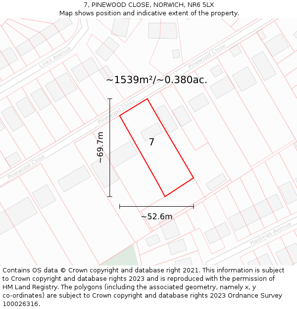 7, PINEWOOD CLOSE, NORWICH, NR6 5LX: Plot and title map