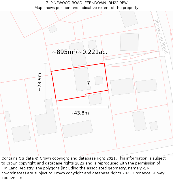 7, PINEWOOD ROAD, FERNDOWN, BH22 9RW: Plot and title map