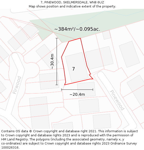 7, PINEWOOD, SKELMERSDALE, WN8 6UZ: Plot and title map