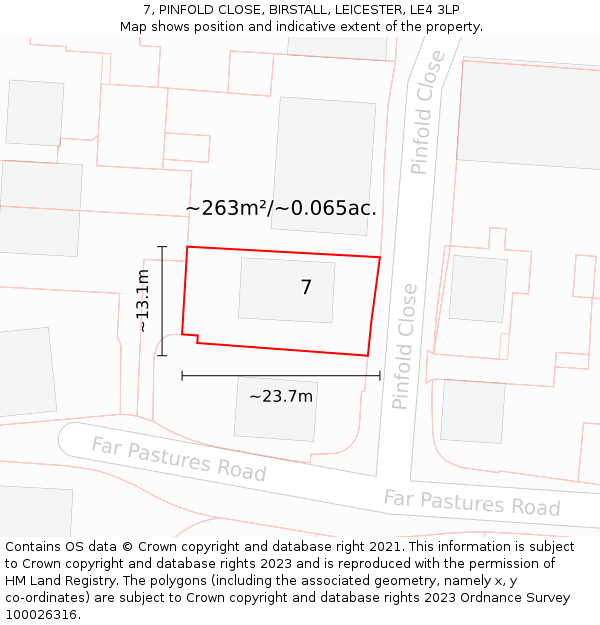 7, PINFOLD CLOSE, BIRSTALL, LEICESTER, LE4 3LP: Plot and title map