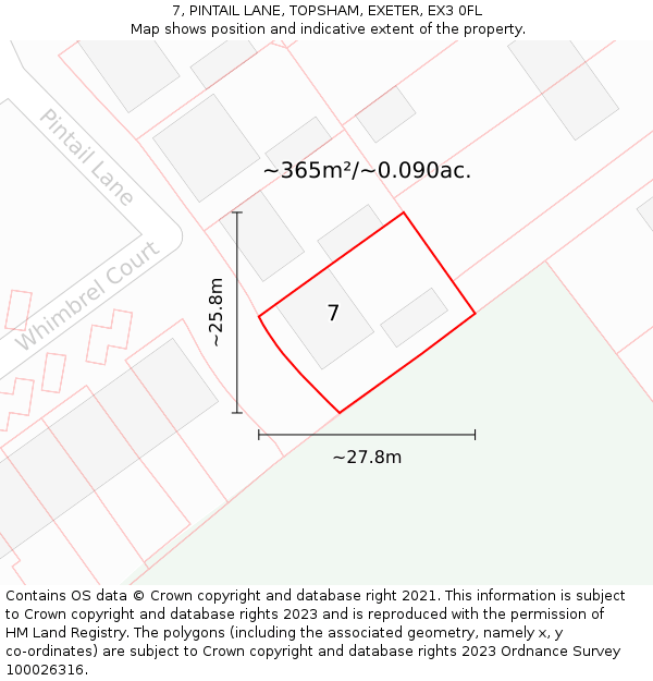 7, PINTAIL LANE, TOPSHAM, EXETER, EX3 0FL: Plot and title map