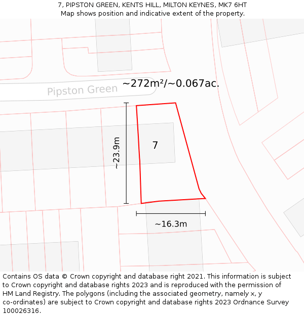 7, PIPSTON GREEN, KENTS HILL, MILTON KEYNES, MK7 6HT: Plot and title map