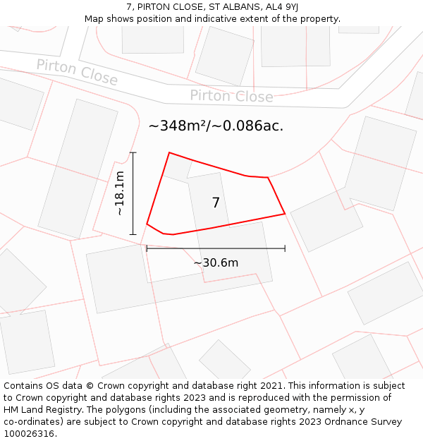 7, PIRTON CLOSE, ST ALBANS, AL4 9YJ: Plot and title map