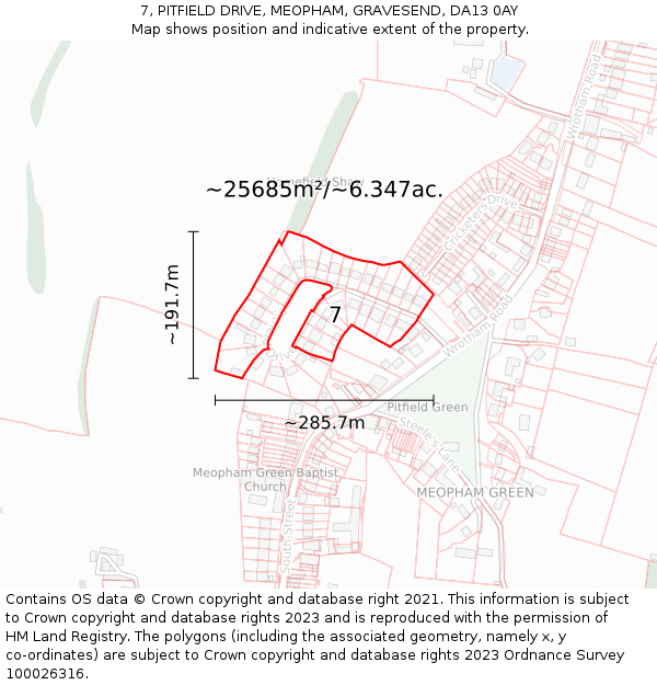 7, PITFIELD DRIVE, MEOPHAM, GRAVESEND, DA13 0AY: Plot and title map