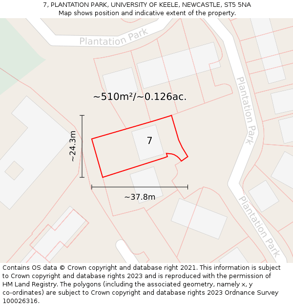 7, PLANTATION PARK, UNIVERSITY OF KEELE, NEWCASTLE, ST5 5NA: Plot and title map