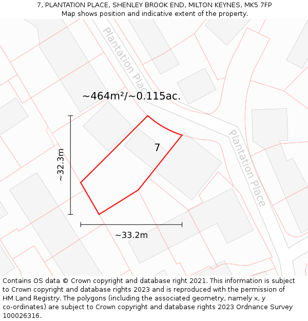 7, PLANTATION PLACE, SHENLEY BROOK END, MILTON KEYNES, MK5 7FP: Plot and title map