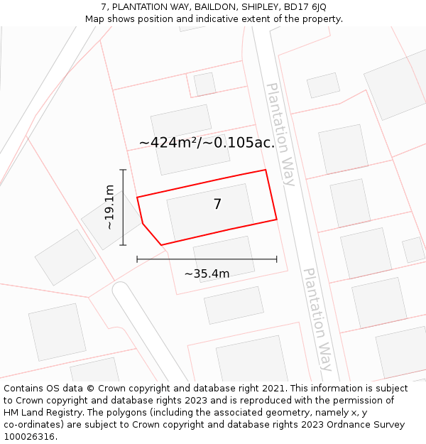 7, PLANTATION WAY, BAILDON, SHIPLEY, BD17 6JQ: Plot and title map