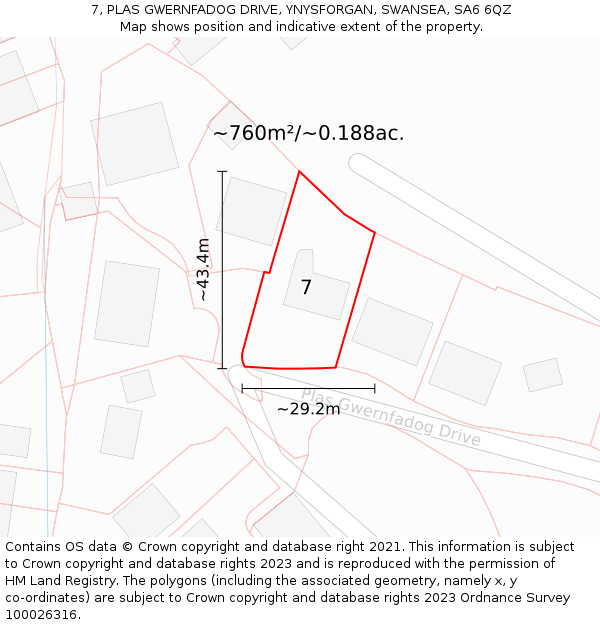 7, PLAS GWERNFADOG DRIVE, YNYSFORGAN, SWANSEA, SA6 6QZ: Plot and title map