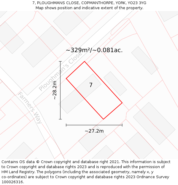 7, PLOUGHMANS CLOSE, COPMANTHORPE, YORK, YO23 3YG: Plot and title map