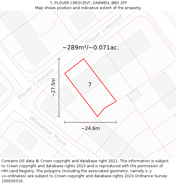 7, PLOVER CRESCENT, DARWEN, BB3 2FP: Plot and title map