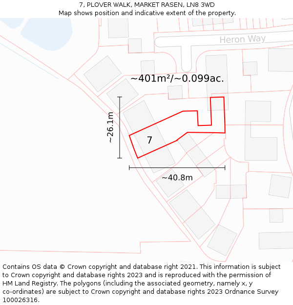 7, PLOVER WALK, MARKET RASEN, LN8 3WD: Plot and title map