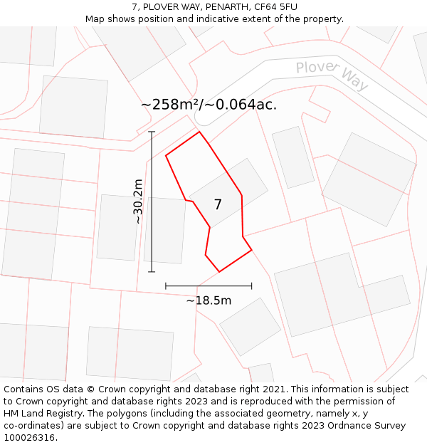 7, PLOVER WAY, PENARTH, CF64 5FU: Plot and title map