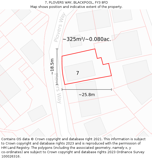 7, PLOVERS WAY, BLACKPOOL, FY3 8FD: Plot and title map