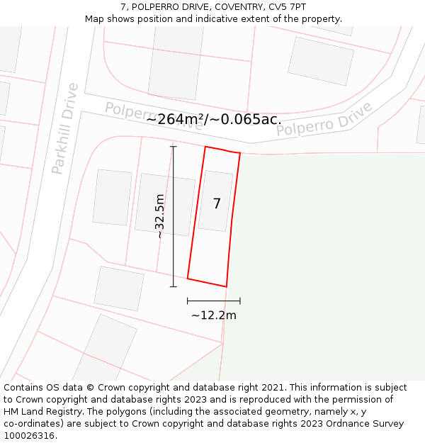 7, POLPERRO DRIVE, COVENTRY, CV5 7PT: Plot and title map