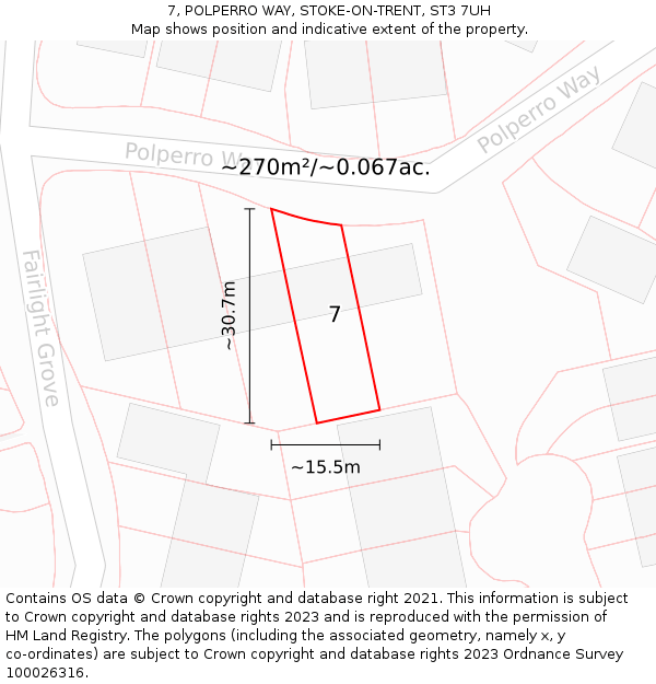 7, POLPERRO WAY, STOKE-ON-TRENT, ST3 7UH: Plot and title map