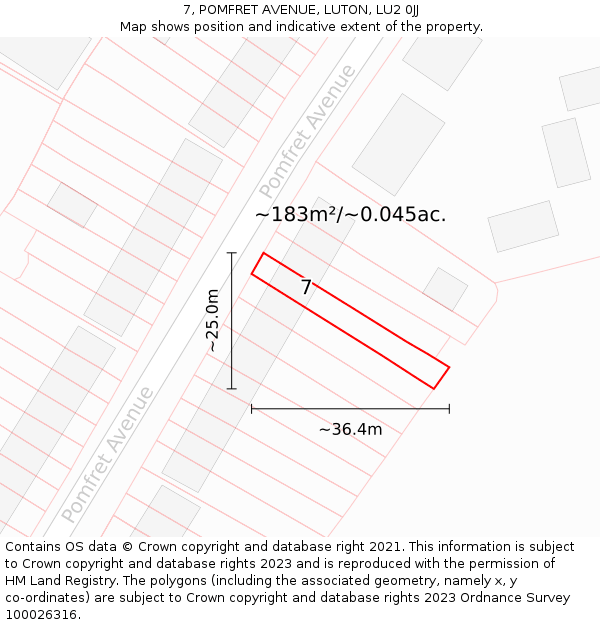 7, POMFRET AVENUE, LUTON, LU2 0JJ: Plot and title map