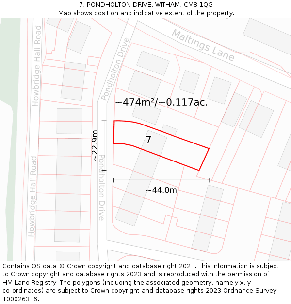 7, PONDHOLTON DRIVE, WITHAM, CM8 1QG: Plot and title map