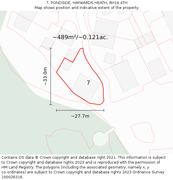 7, PONDSIDE, HAYWARDS HEATH, RH16 4TH: Plot and title map