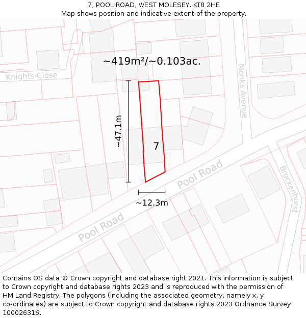 7, POOL ROAD, WEST MOLESEY, KT8 2HE: Plot and title map