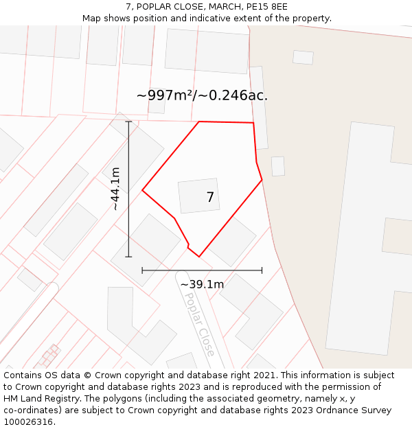 7, POPLAR CLOSE, MARCH, PE15 8EE: Plot and title map