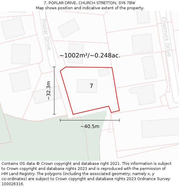 7, POPLAR DRIVE, CHURCH STRETTON, SY6 7BW: Plot and title map