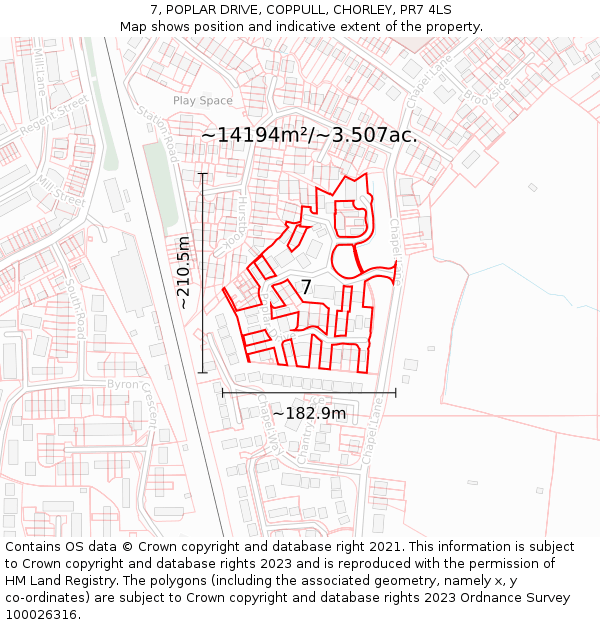 7, POPLAR DRIVE, COPPULL, CHORLEY, PR7 4LS: Plot and title map