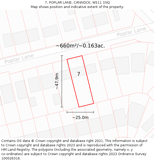 7, POPLAR LANE, CANNOCK, WS11 1NQ: Plot and title map