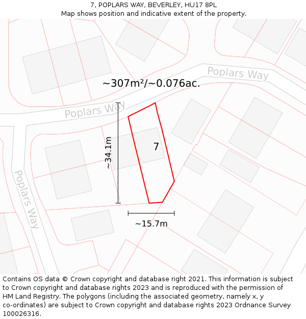 7, POPLARS WAY, BEVERLEY, HU17 8PL: Plot and title map