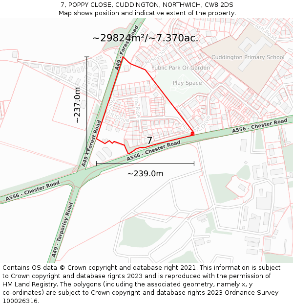 7, POPPY CLOSE, CUDDINGTON, NORTHWICH, CW8 2DS: Plot and title map