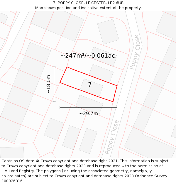 7, POPPY CLOSE, LEICESTER, LE2 6UR: Plot and title map