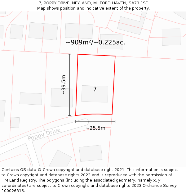 7, POPPY DRIVE, NEYLAND, MILFORD HAVEN, SA73 1SF: Plot and title map