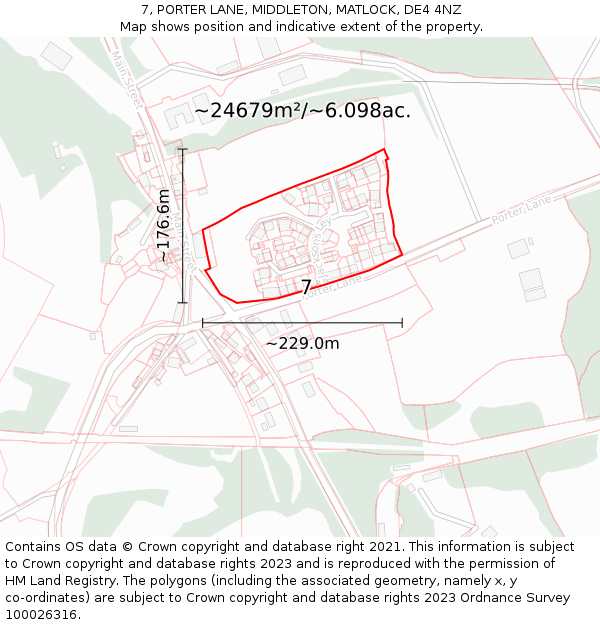 7, PORTER LANE, MIDDLETON, MATLOCK, DE4 4NZ: Plot and title map